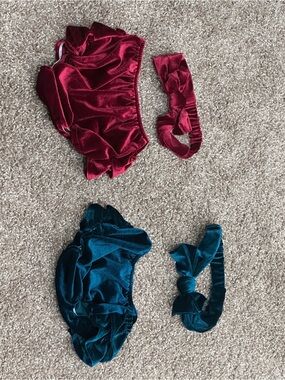 Velvet Ruffle Kids Matching Sets in Burgundy and Teal